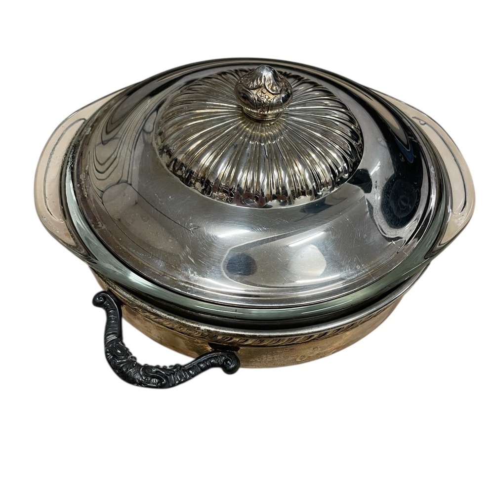 Vintage Silver Plated Serving Dish with Lid and Pyrex Bowl